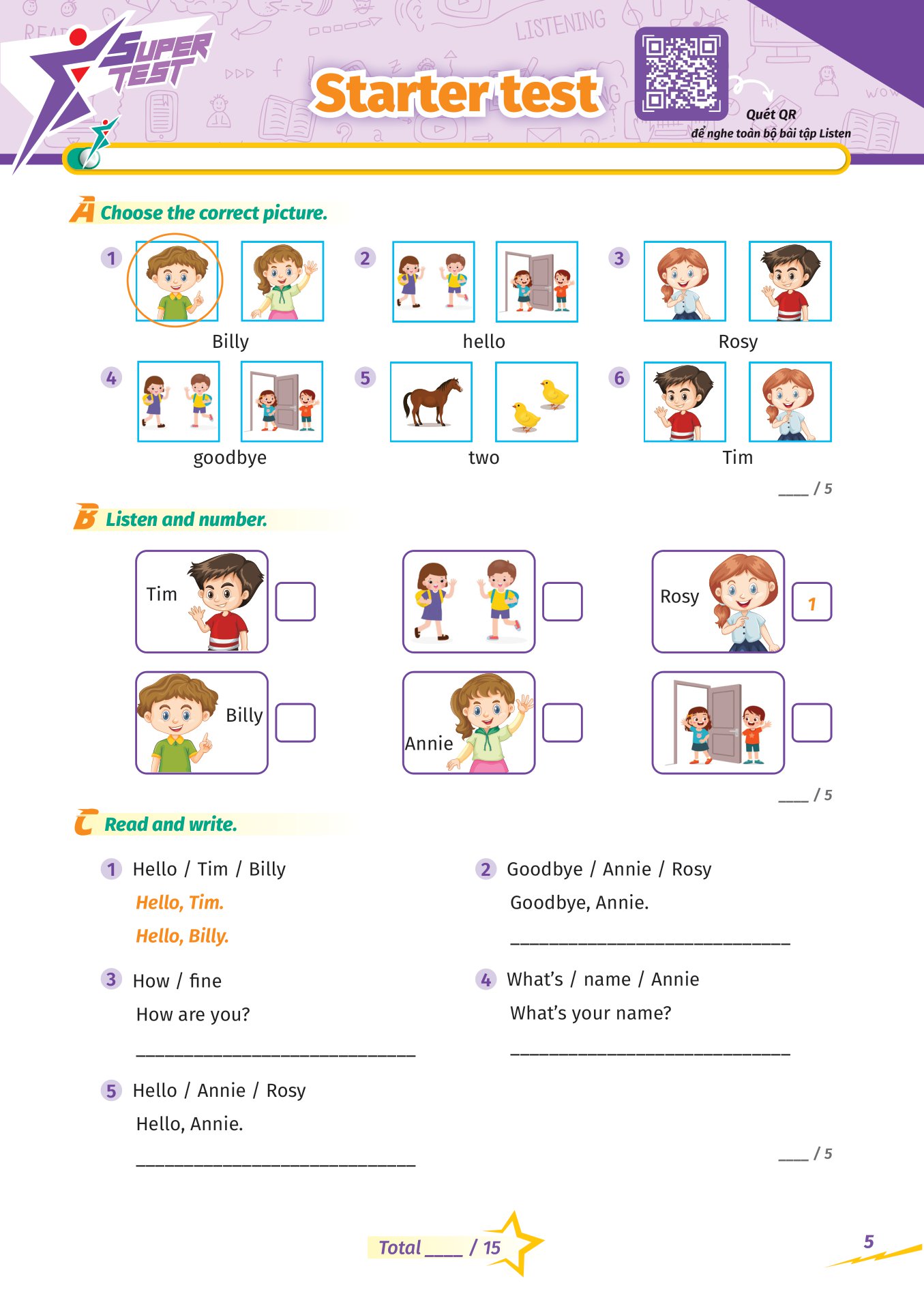 super test - đề kiểm tra nhanh tiếng anh cho học sinh lớp 1