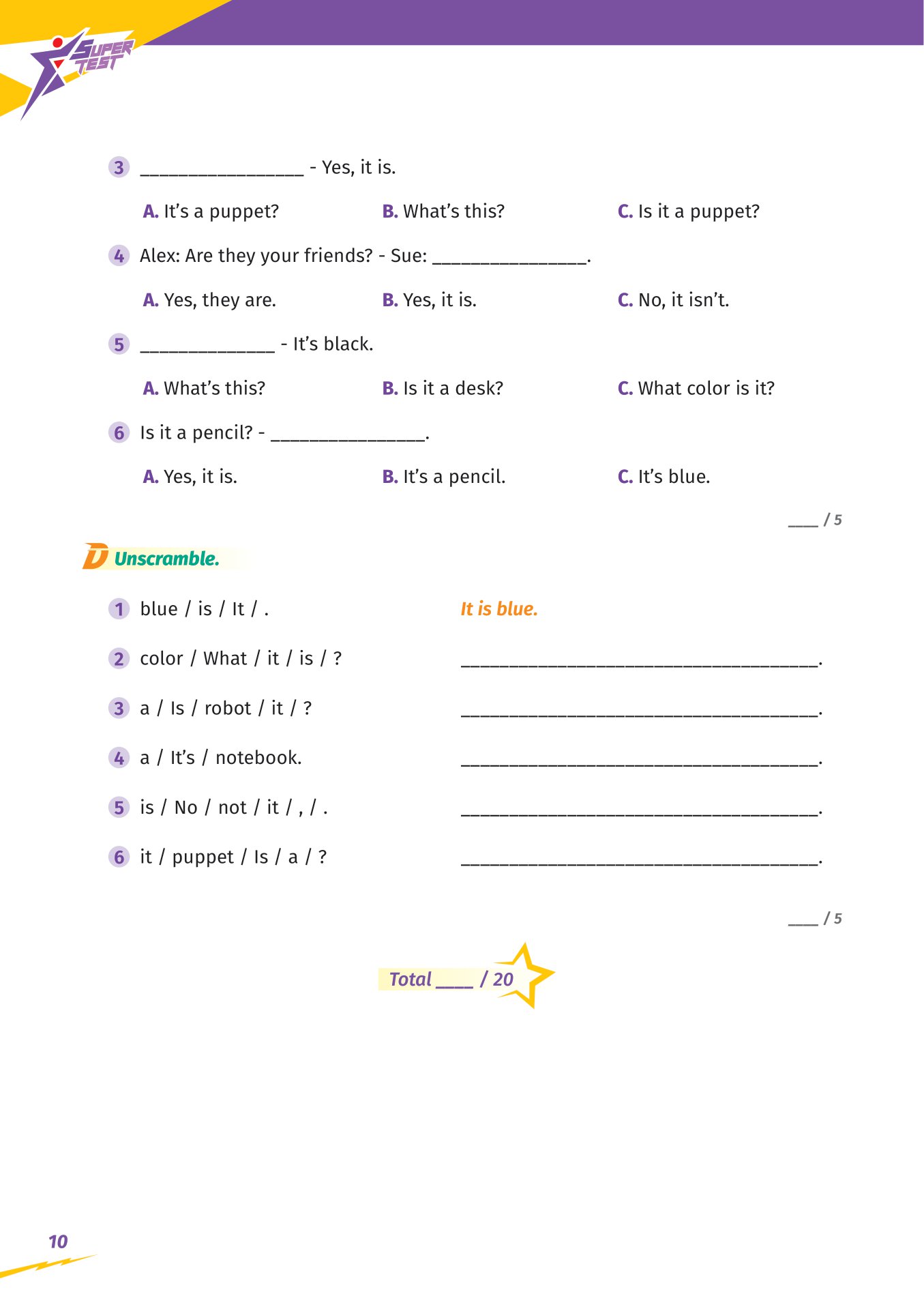 super test - đề kiểm tra nhanh tiếng anh cho học sinh lớp 1