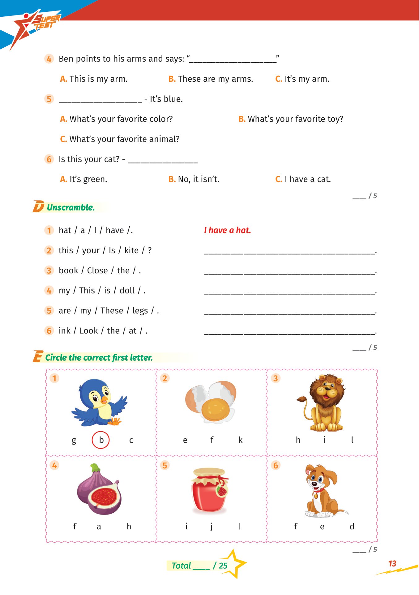 super test - đề kiểm tra nhanh tiếng anh cho học sinh lớp 2