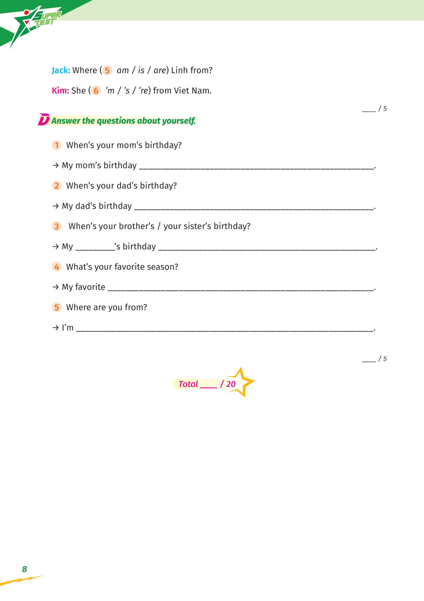 super test - đề kiểm tra nhanh tiếng anh cho học sinh lớp 4