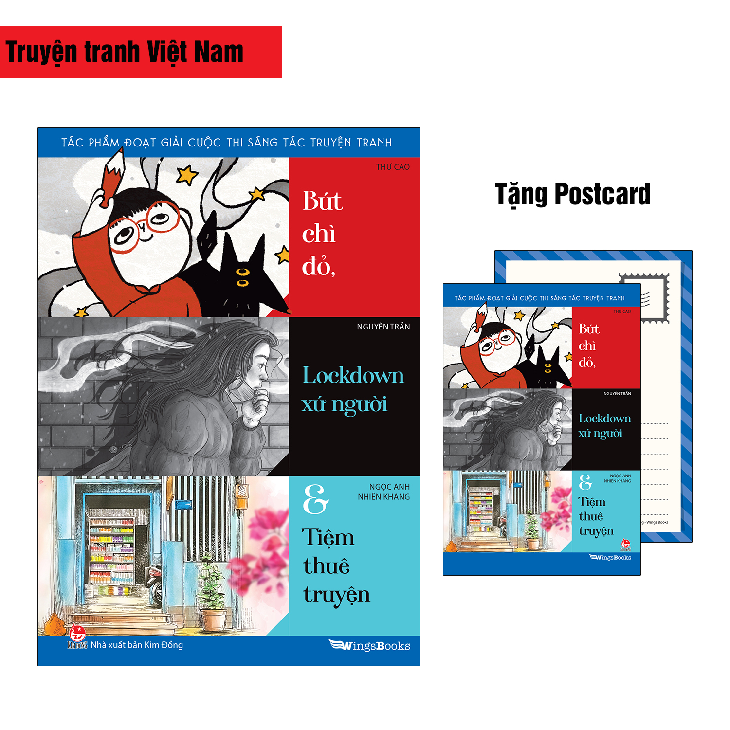 tác phẩm đoạt giải cuộc thi sáng tác truyện tranh - bút chì đỏ, lockdown xứ người và tiệm thuê truyện - tặng kèm postcard