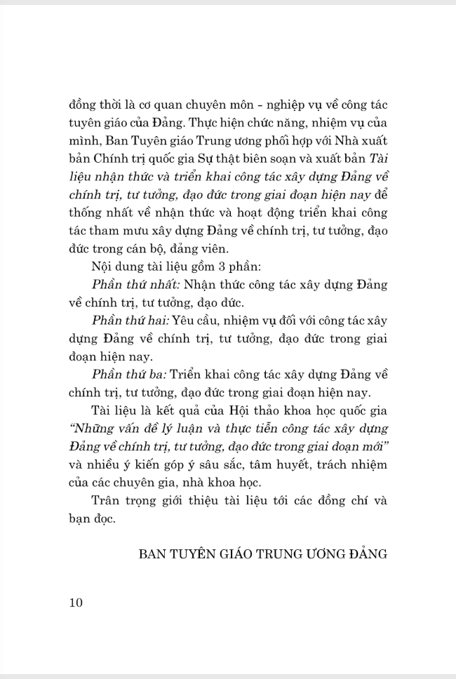 tài liệu nhận thức và triển khai công tác xây dựng đảng về chính trị, tư tưởng, đạo đức trong giai đoạn hiện nay