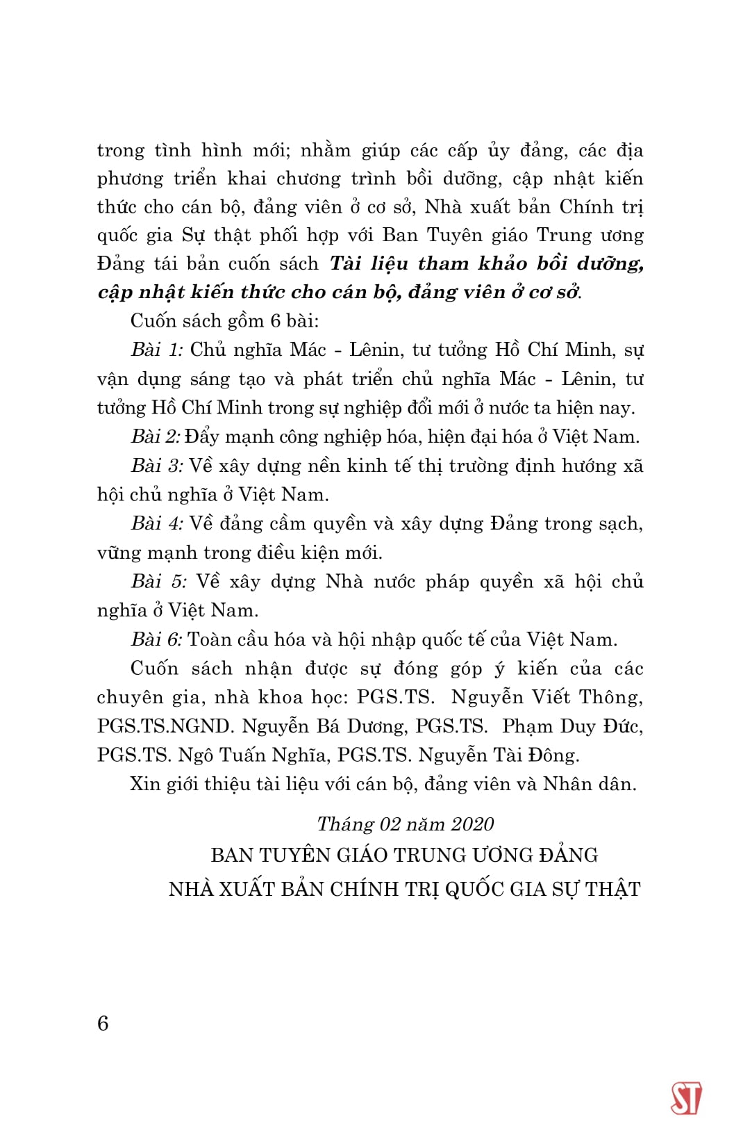 tài liệu tham khảo bồi dưỡng, cập nhật kiến thức cho cán bộ, đảng viên ở cơ sở (xuất bản lần thứ tư, có sửa chữa, bổ sung)