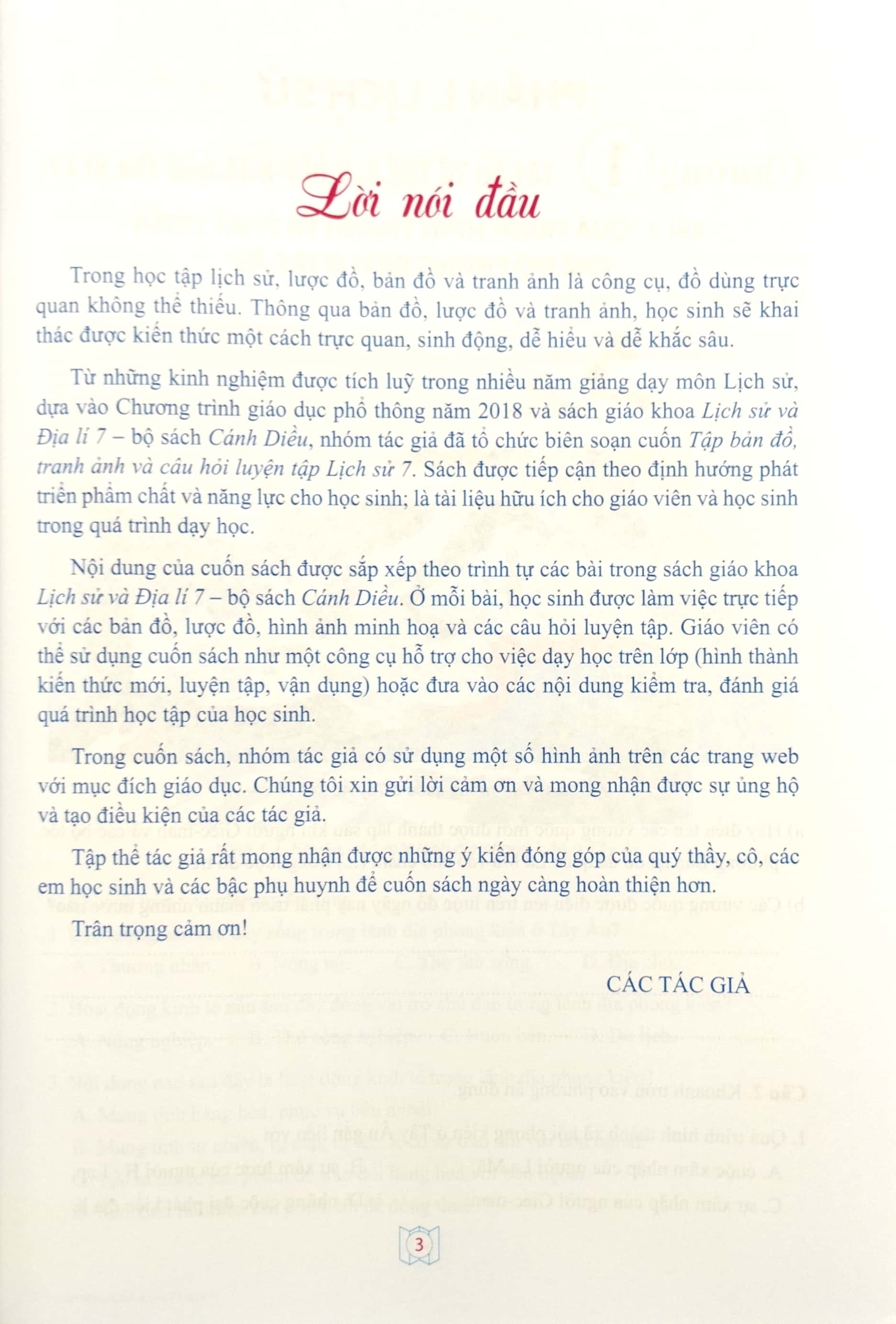 tập bản đồ, tranh ảnh và câu hỏi luyện tập lịch sử 7 (cánh diều)