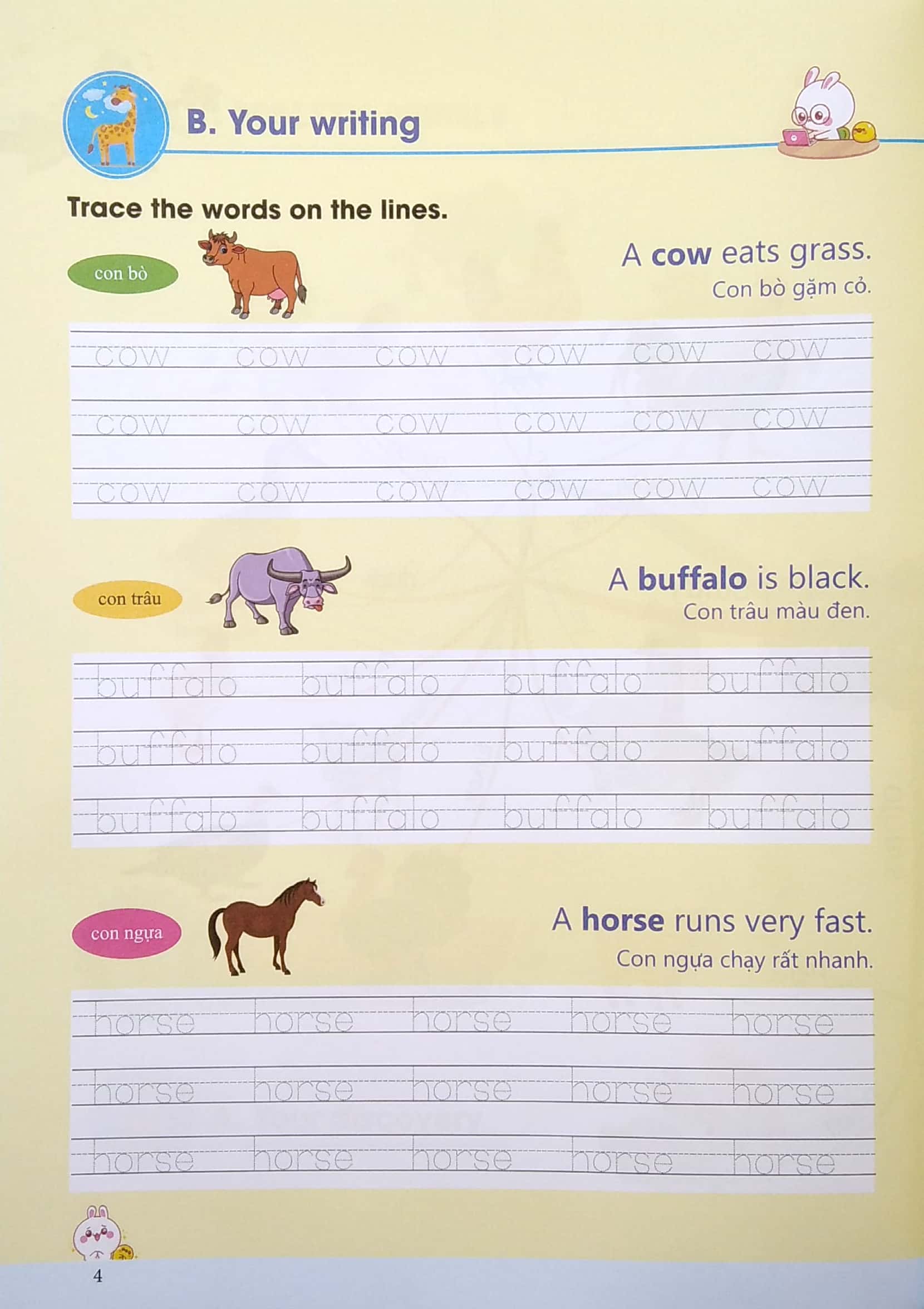 tập viết tiếng anh cho trẻ - động vật