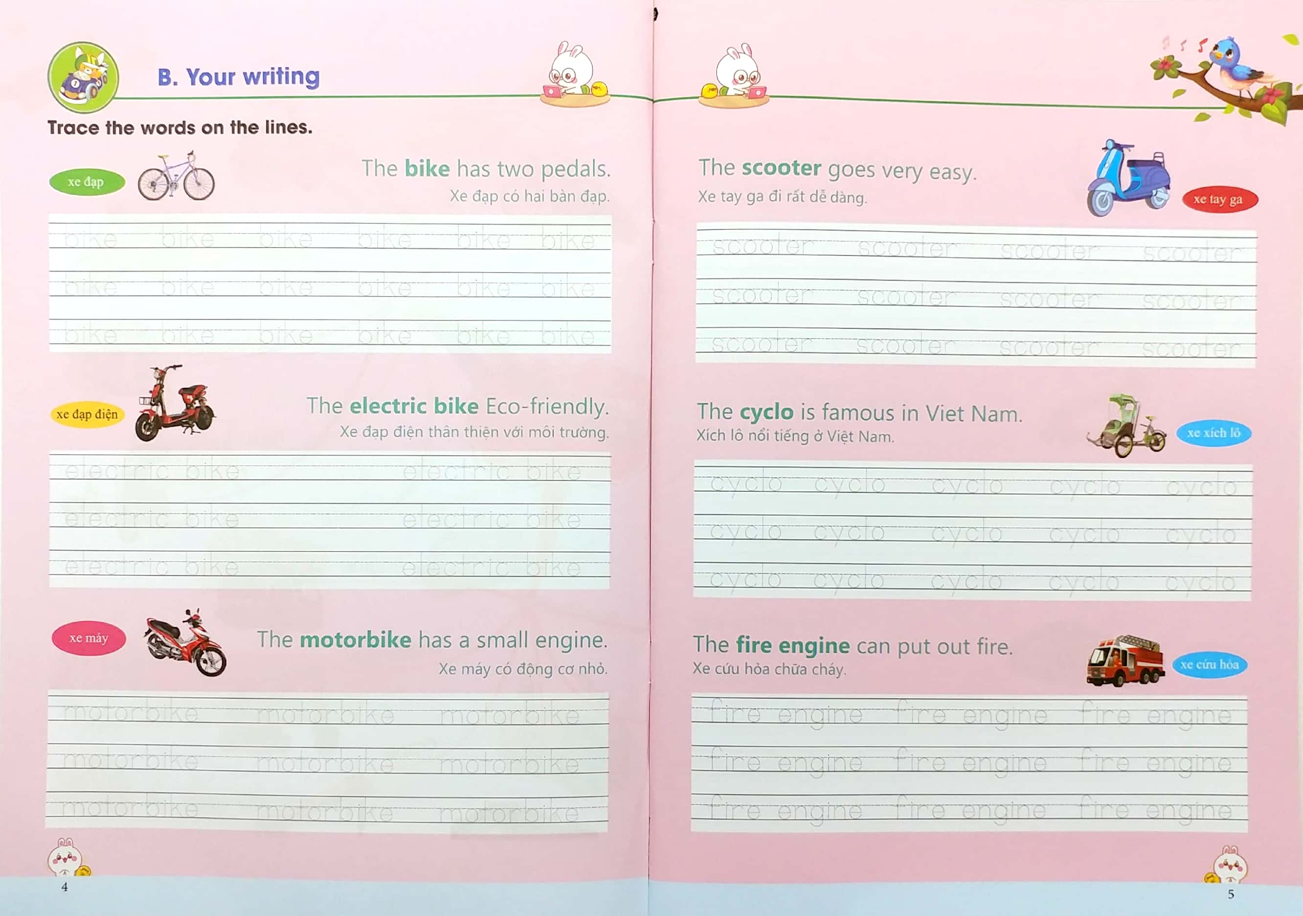 tập viết tiếng anh cho trẻ - giao thông