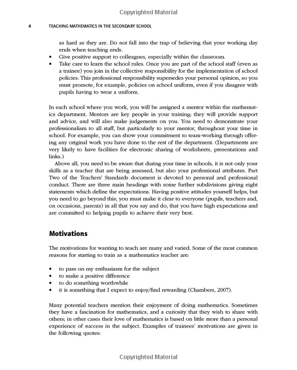 teaching mathematics in the secondary school (developing as a reflective secondary teacher)