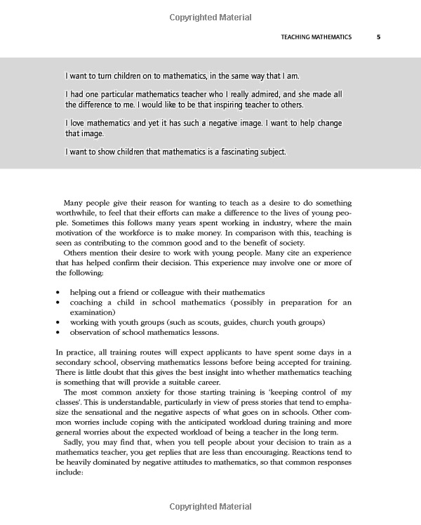 teaching mathematics in the secondary school (developing as a reflective secondary teacher)