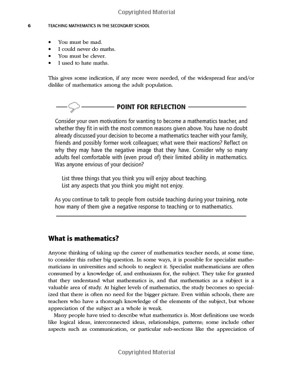 teaching mathematics in the secondary school (developing as a reflective secondary teacher)