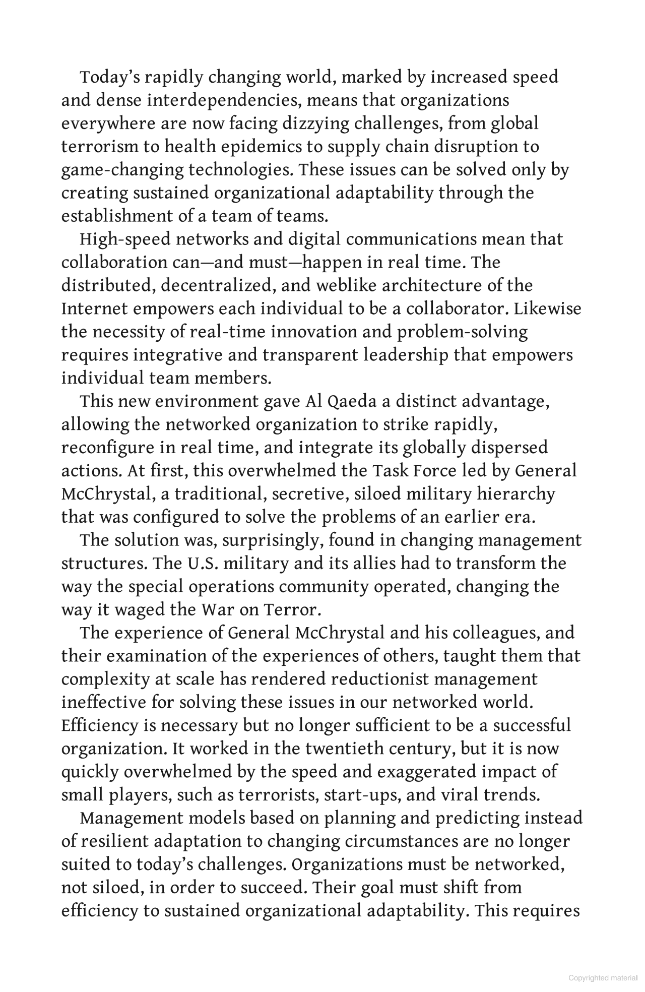 team of teams: new rules of engagement for a complex world