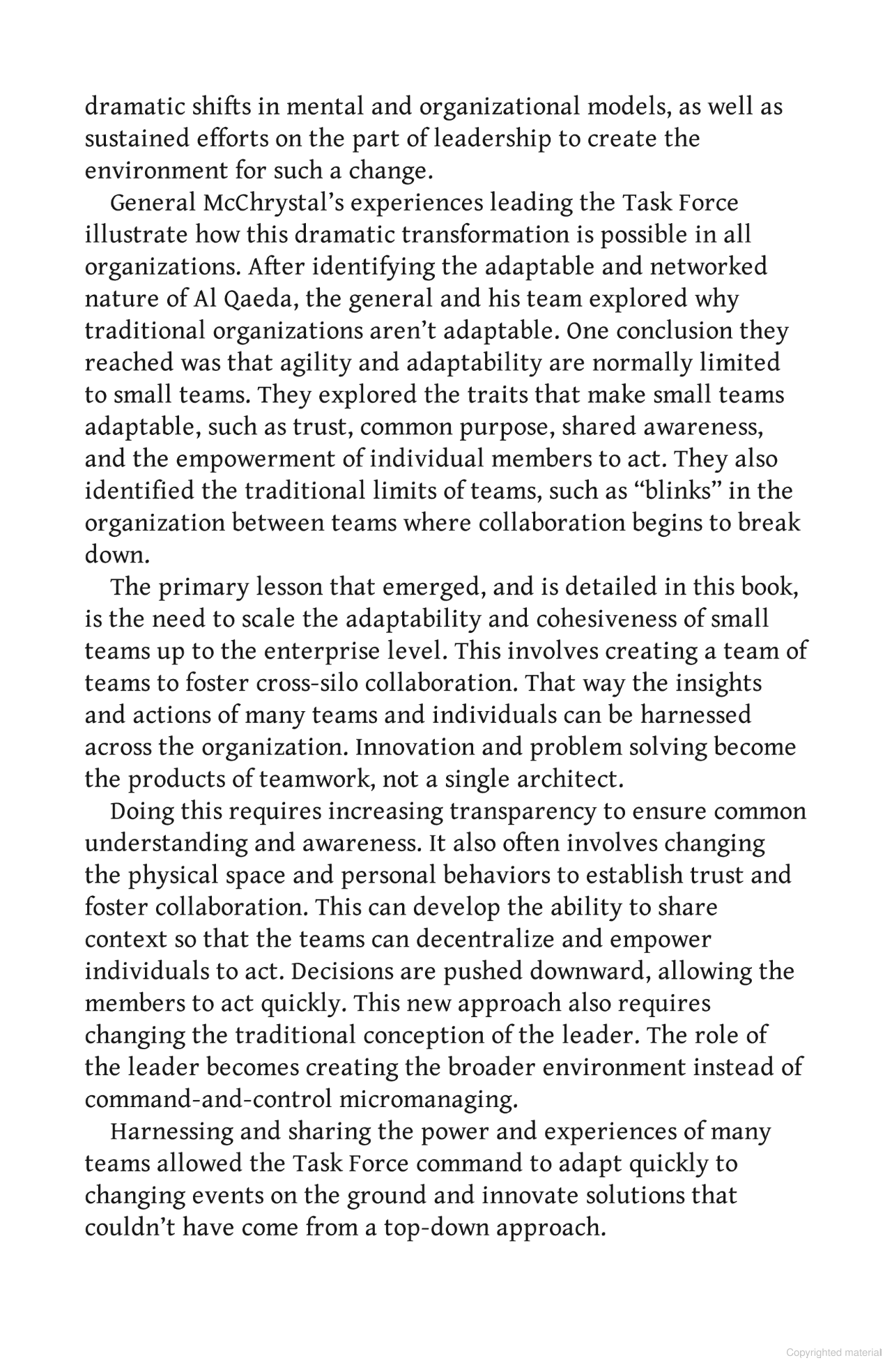 team of teams: new rules of engagement for a complex world