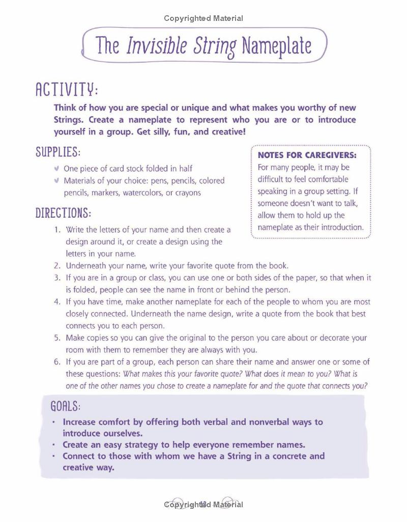 the invisible string workbook: creative activities to comfort, calm, and connect