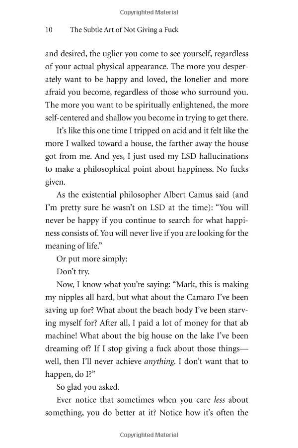 the subtle art of not giving a f*ck: a counterintuitive approach to living a good life