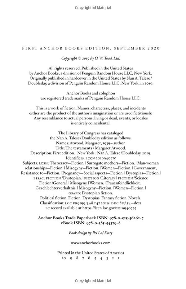 the testaments: a novel (handmaid's tale)