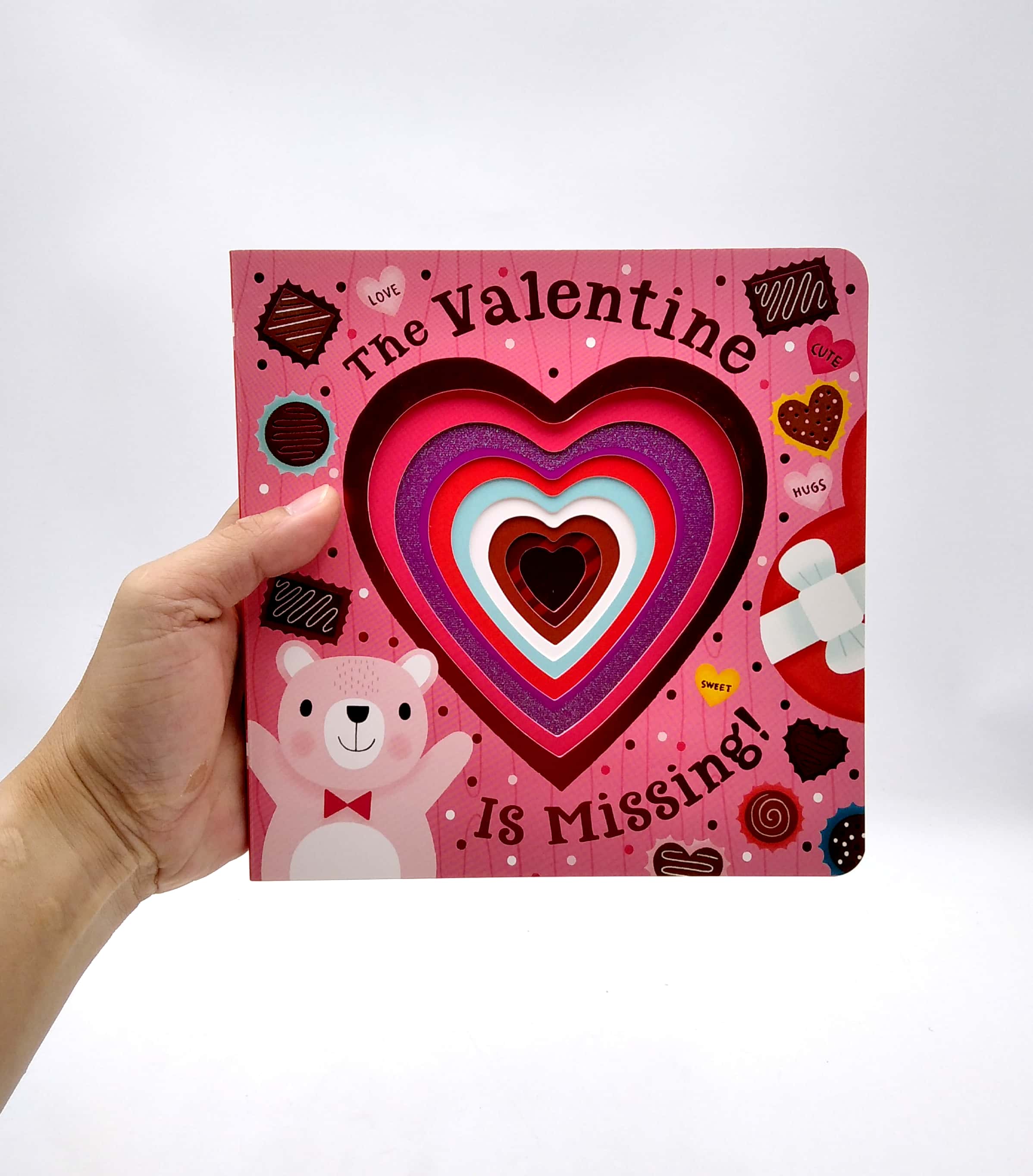 the valentine is missing! board book with cut-out reveals