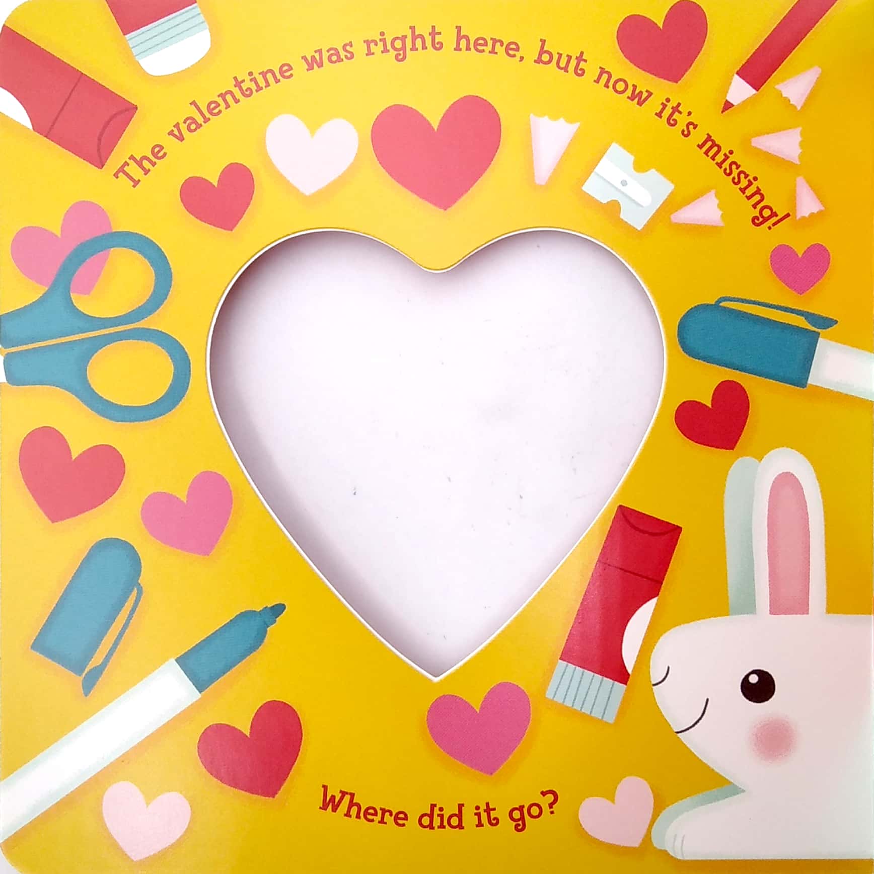 the valentine is missing! board book with cut-out reveals