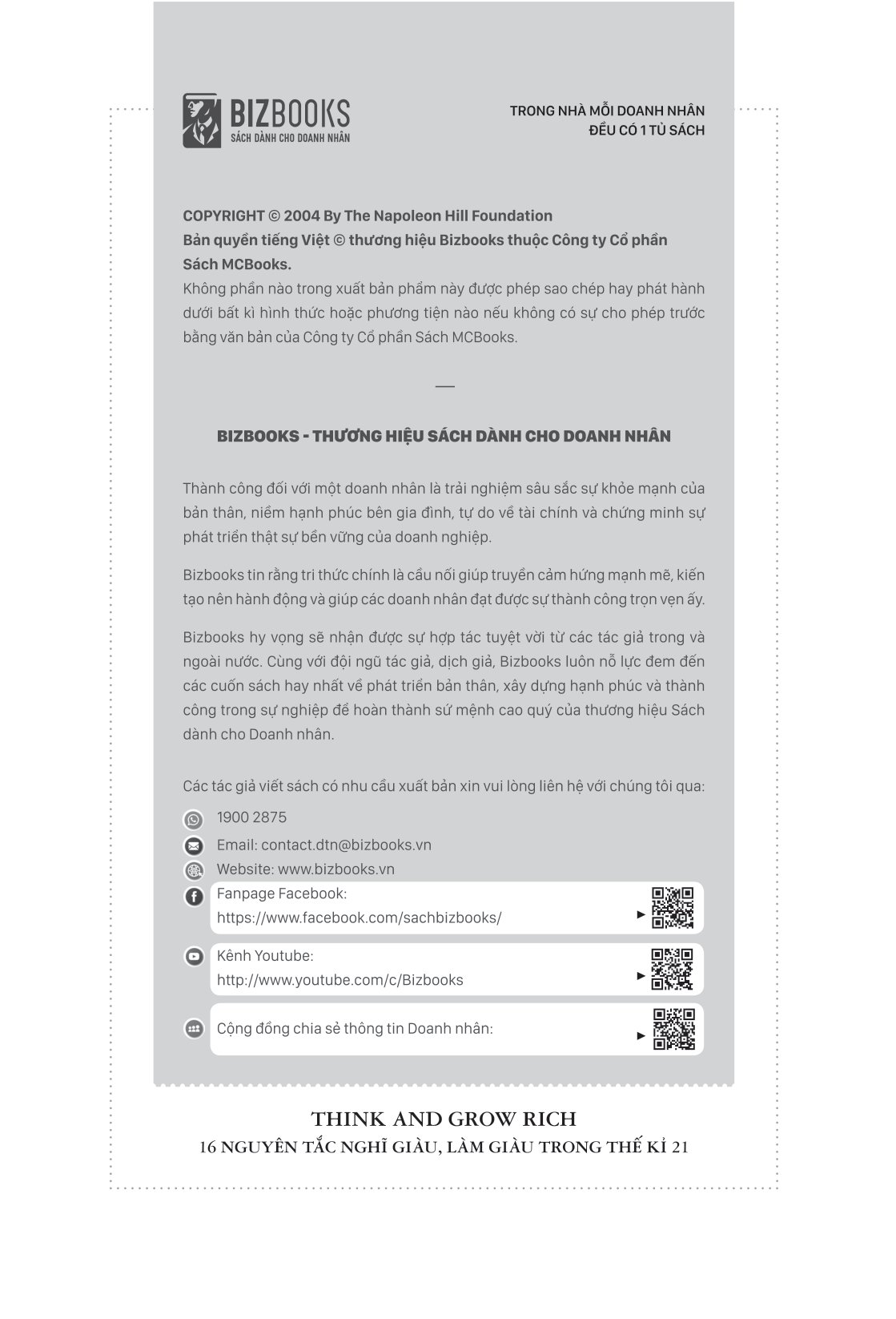 think and grow rich - 16 nguyên tắc nghĩ giàu, làm giàu trong thế kỷ 21 (tái bản 2023)