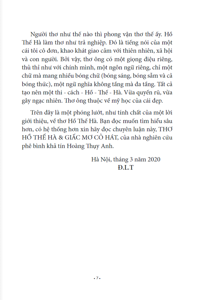 thơ hồ thế hà & giấc mơ cỏ hát - chuyên luận