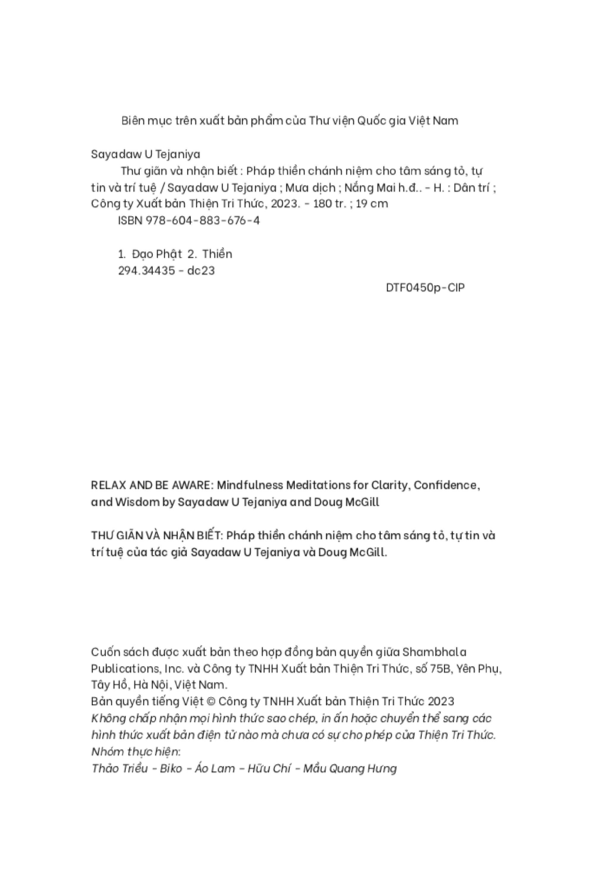 thư giãn và nhận biết - pháp thiền chánh niệm cho tâm sáng tỏ, tự tin và trí tuệ