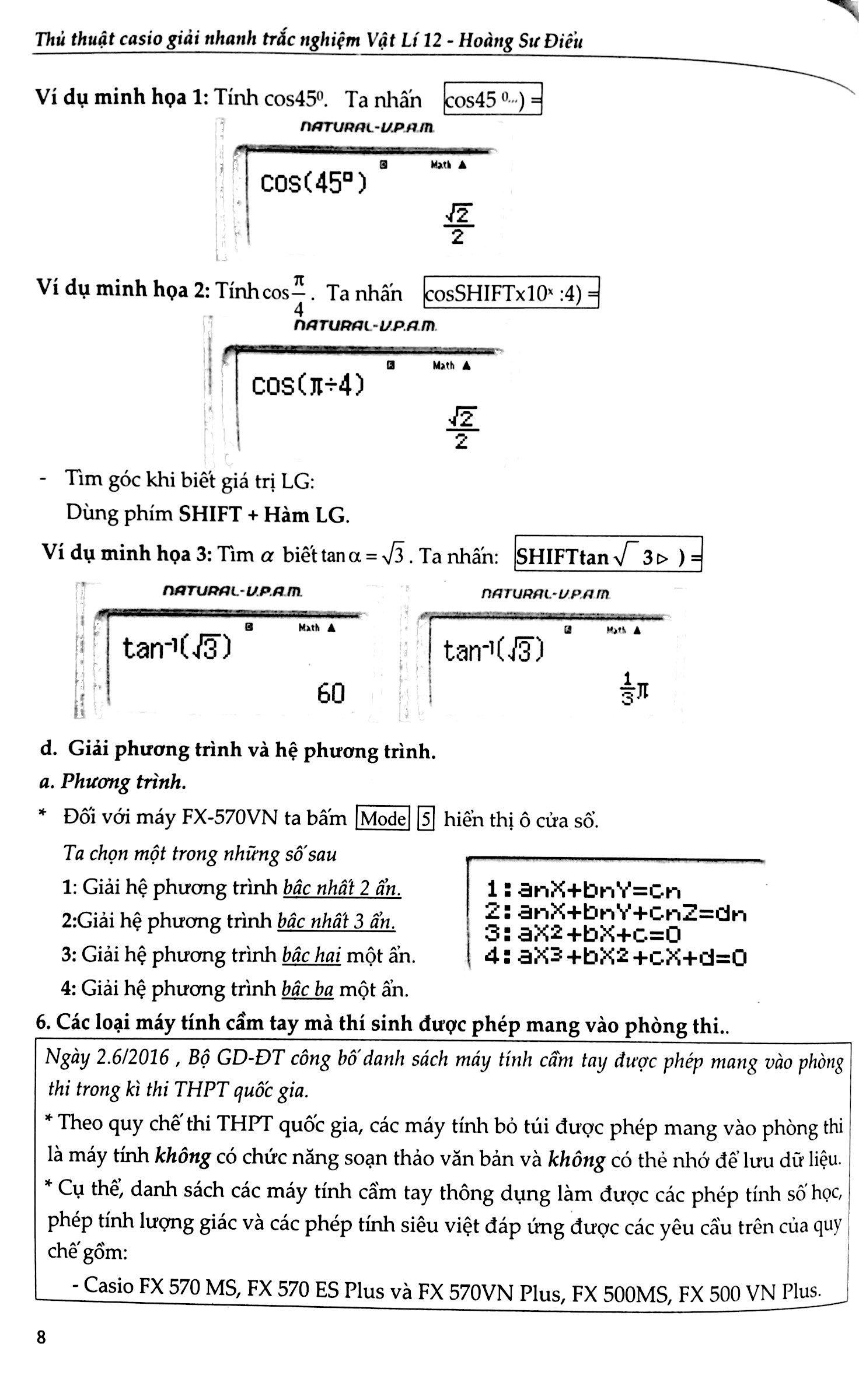 thủ thuật casio giải nhanh trắc nghiệm vật lý 12