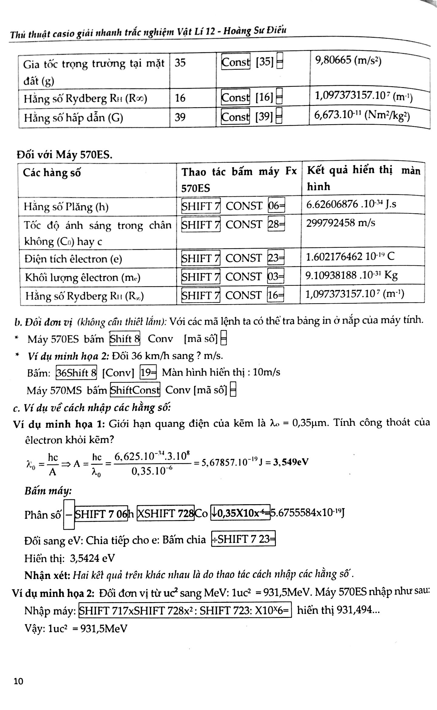 thủ thuật casio giải nhanh trắc nghiệm vật lý 12