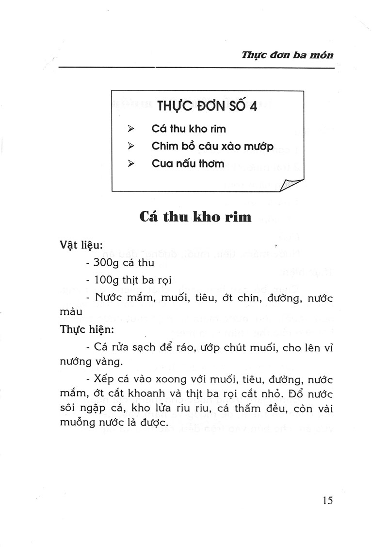 thực đơn ba món