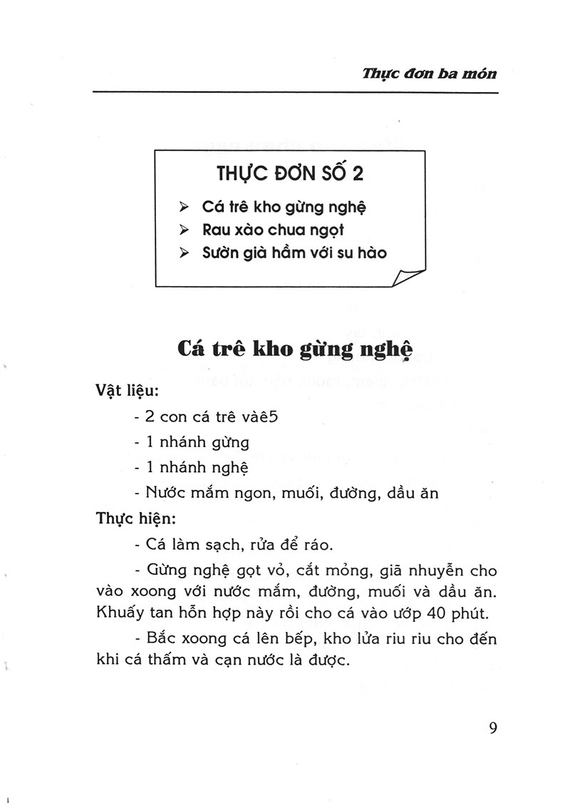 thực đơn ba món