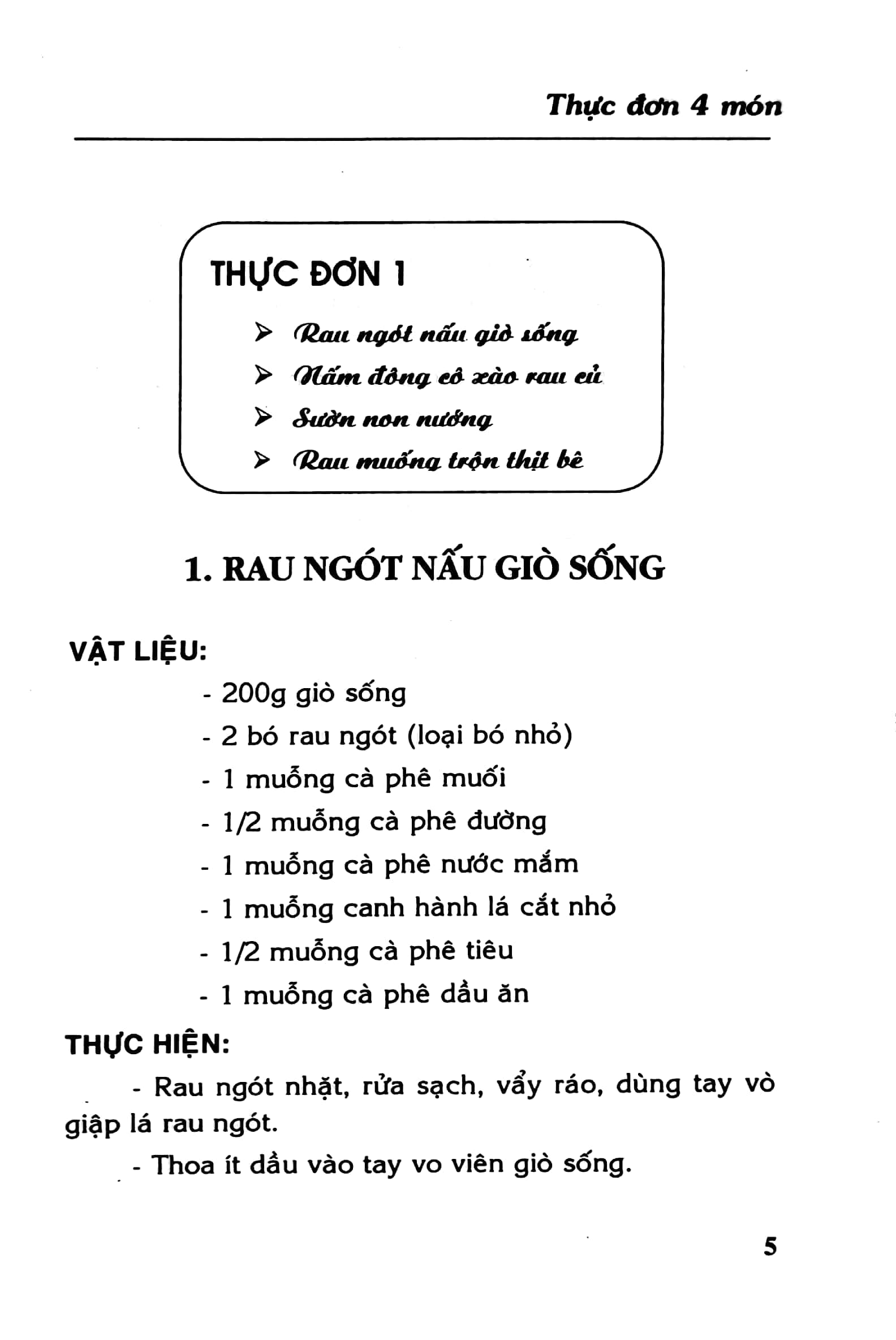 thực đơn bốn món