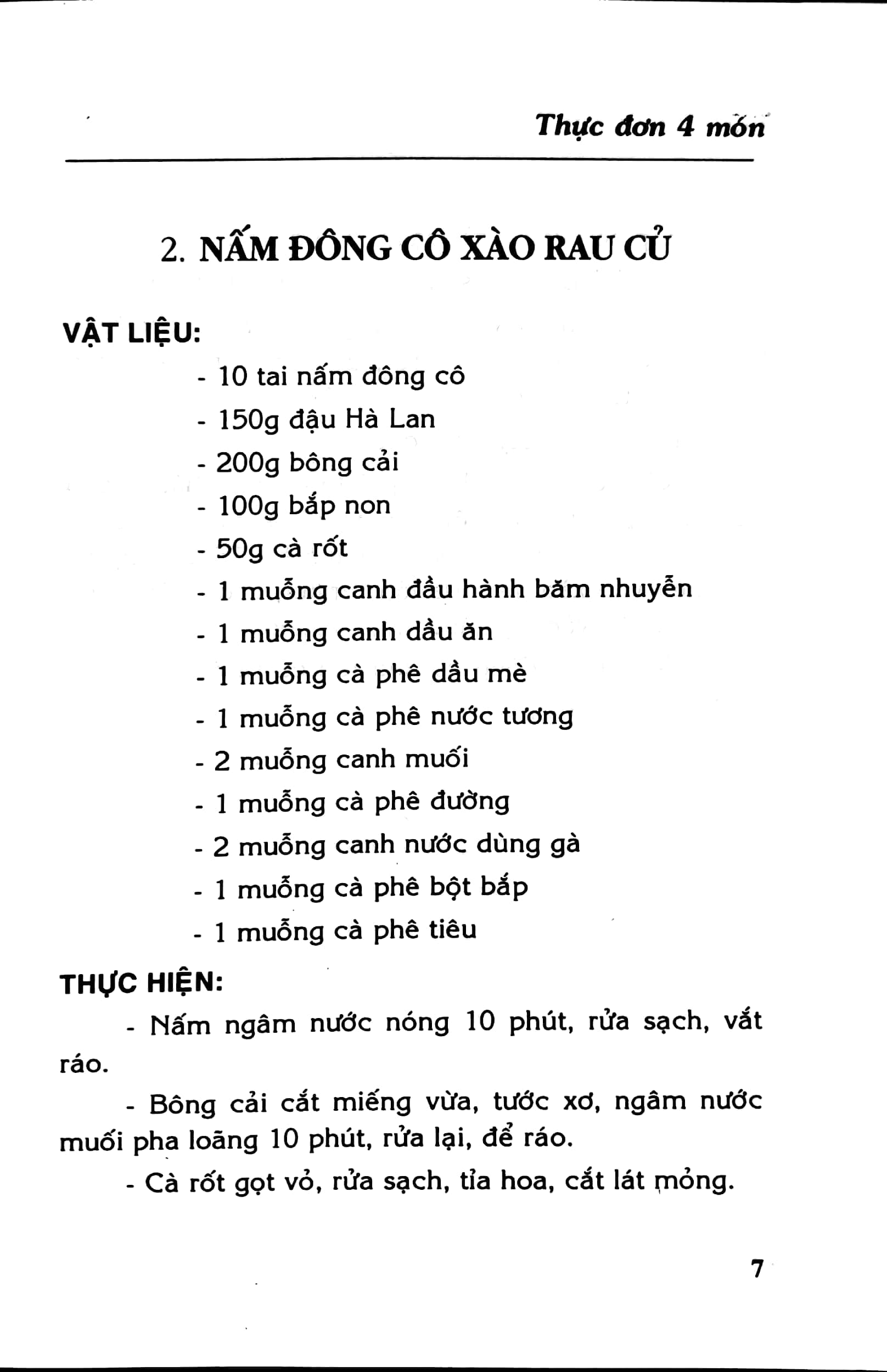 thực đơn bốn món