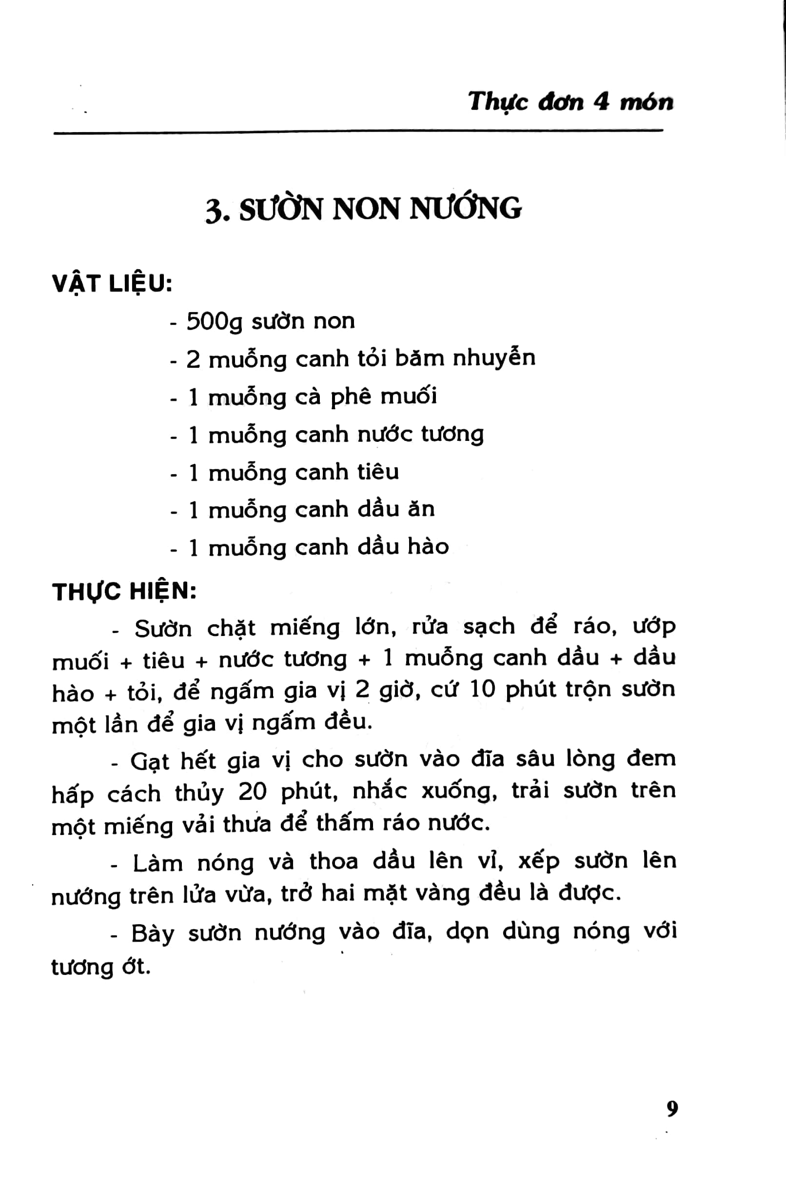 thực đơn bốn món