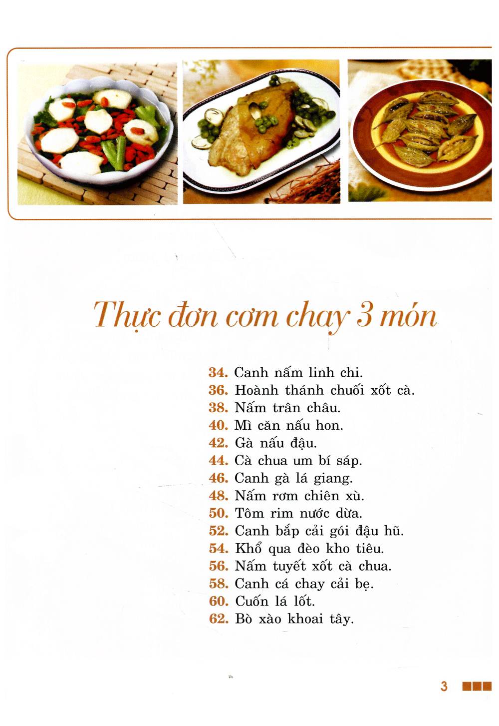 thực đơn cơm chay 3 món