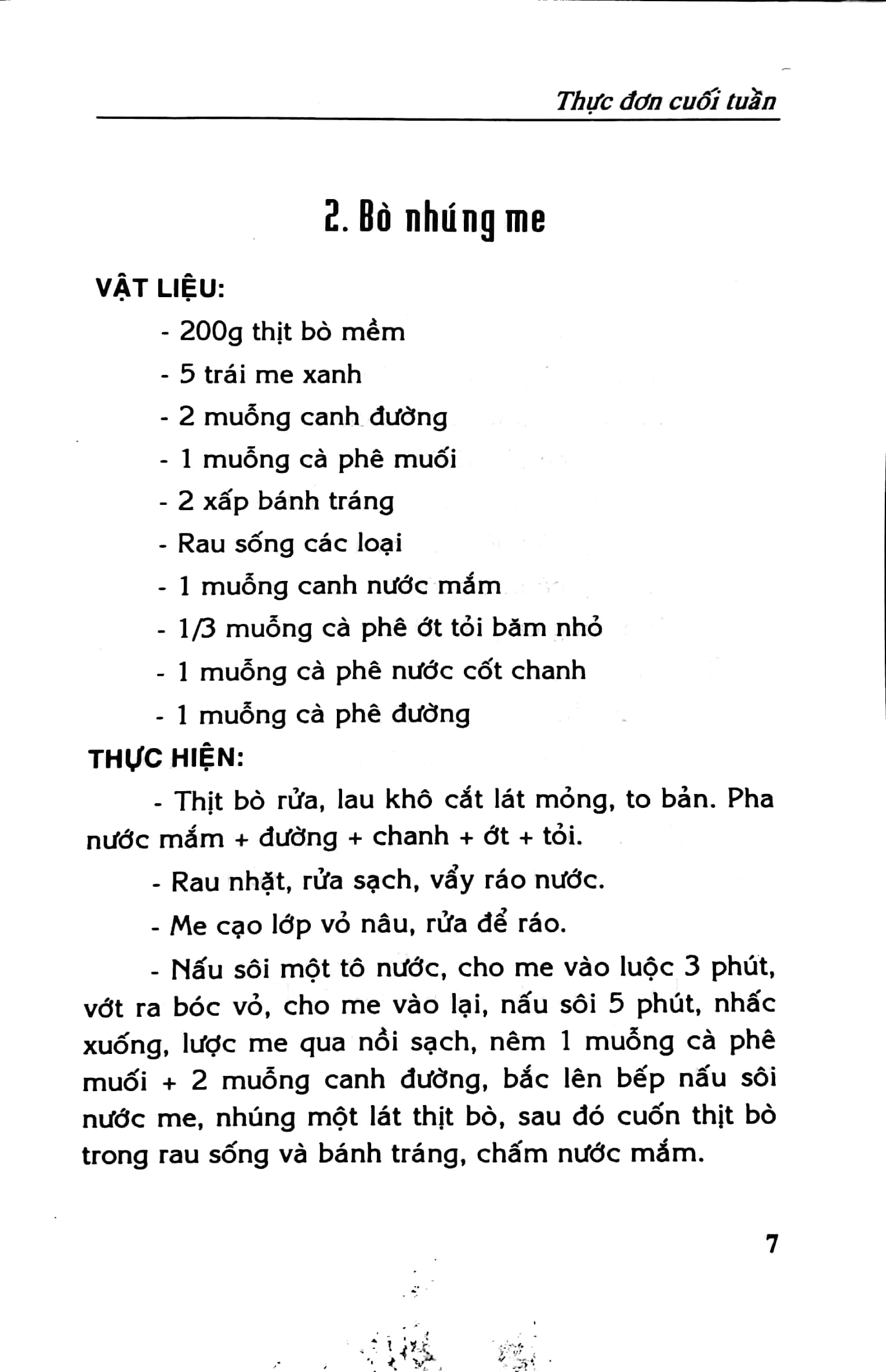 thực đơn cuối tuần