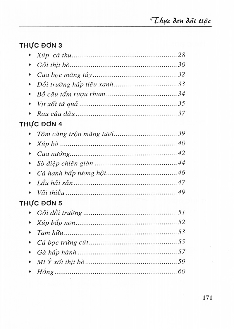 thực đơn đãi tiệc