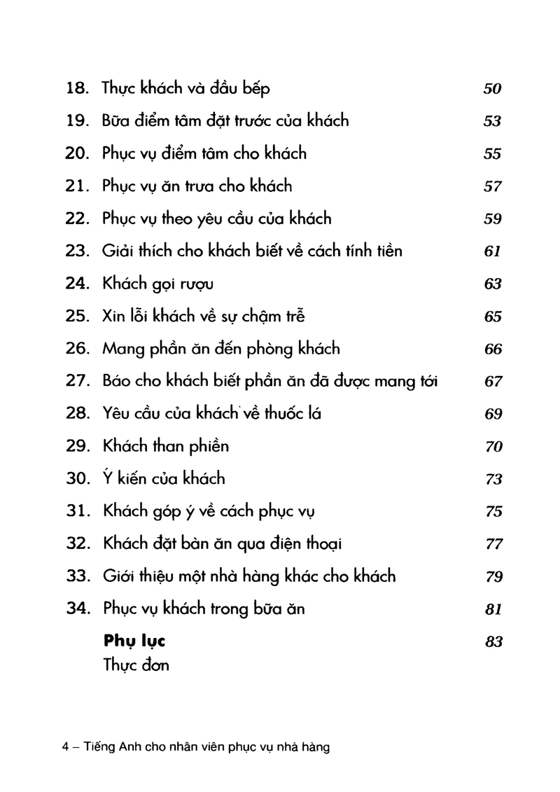 tiếng anh cho nhân viên phục vụ nhà hàng