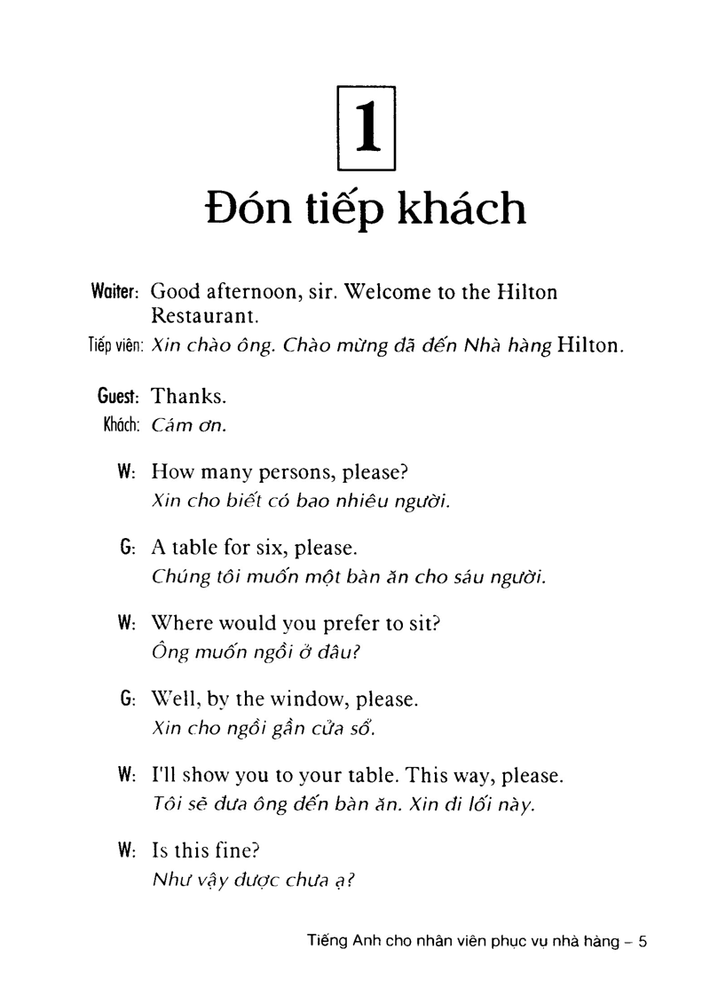 tiếng anh cho nhân viên phục vụ nhà hàng