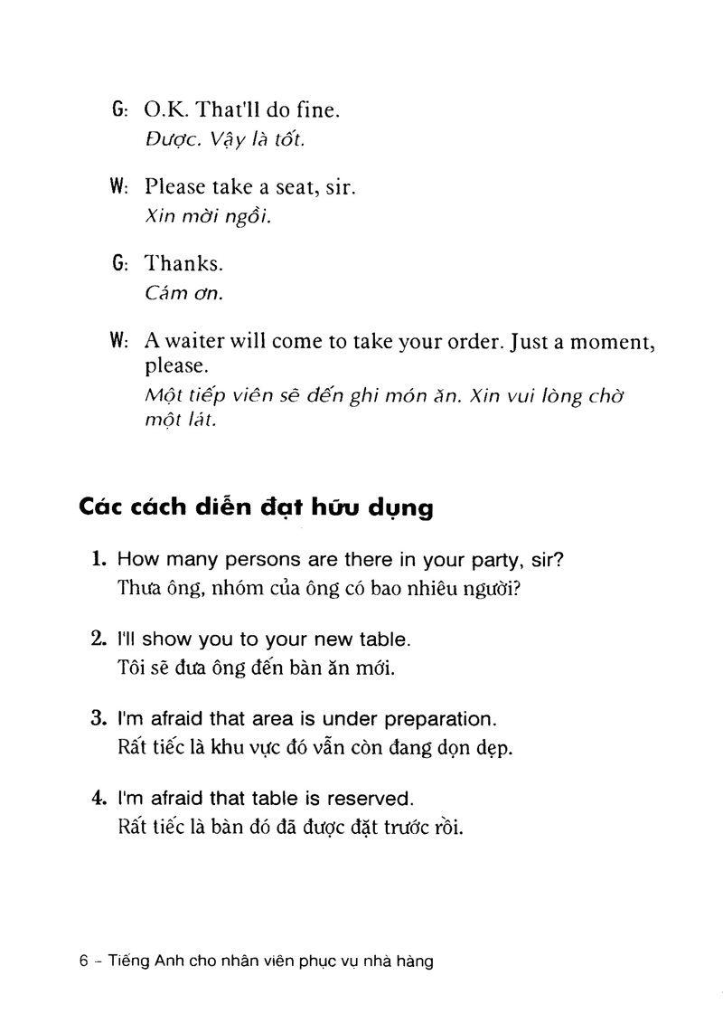 tiếng anh cho nhân viên phục vụ nhà hàng