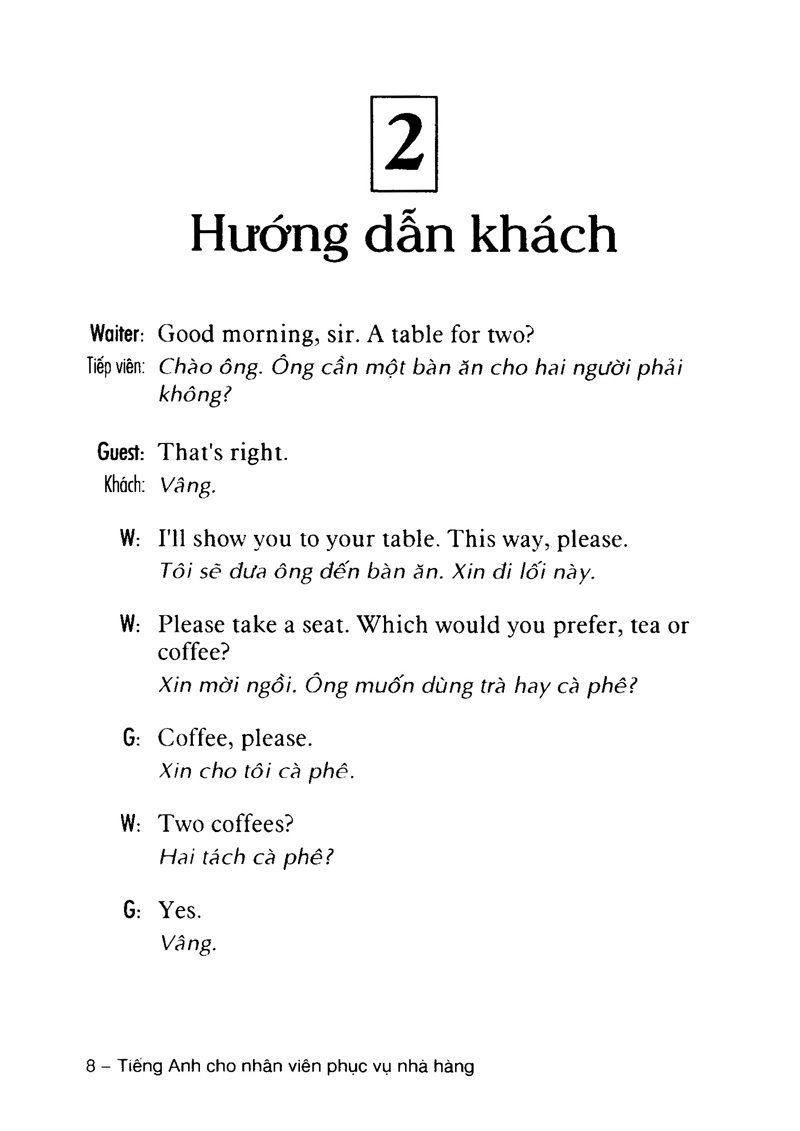 tiếng anh cho nhân viên phục vụ nhà hàng