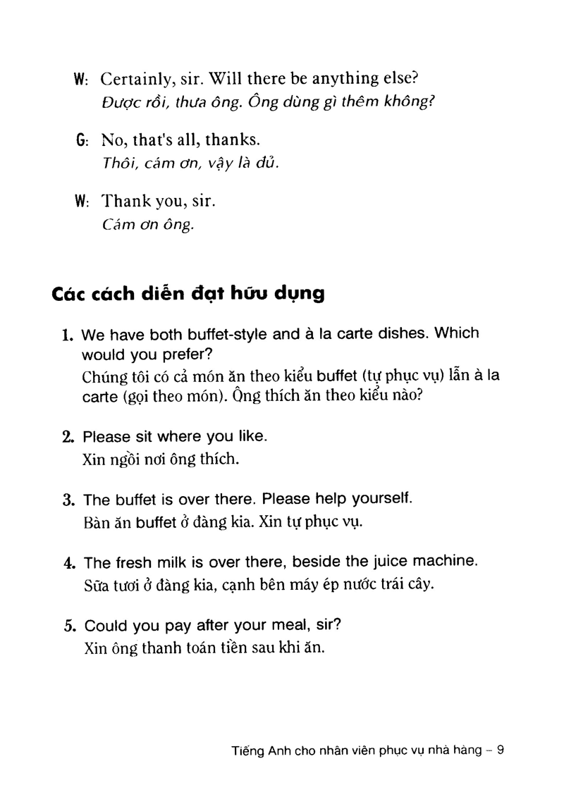 tiếng anh cho nhân viên phục vụ nhà hàng