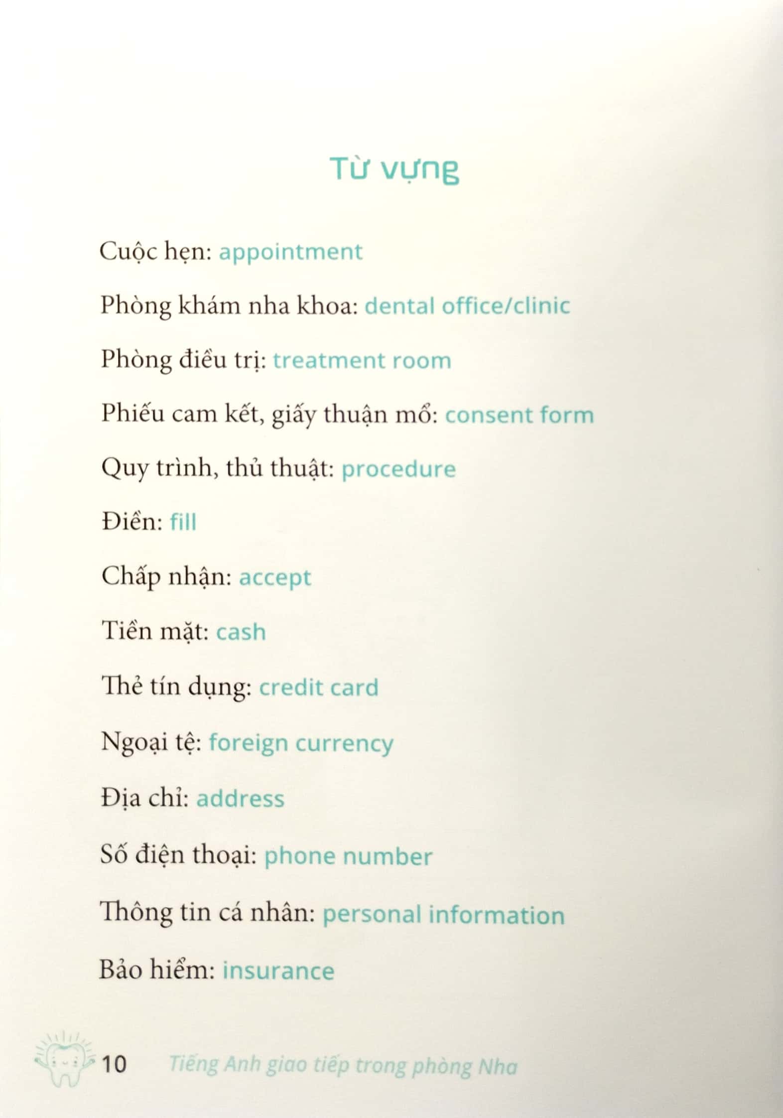 tiếng anh giao tiếp trong phòng nha