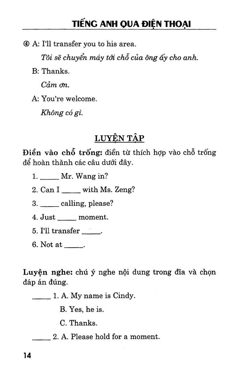 tiếng anh qua điện thoại - kèm cd