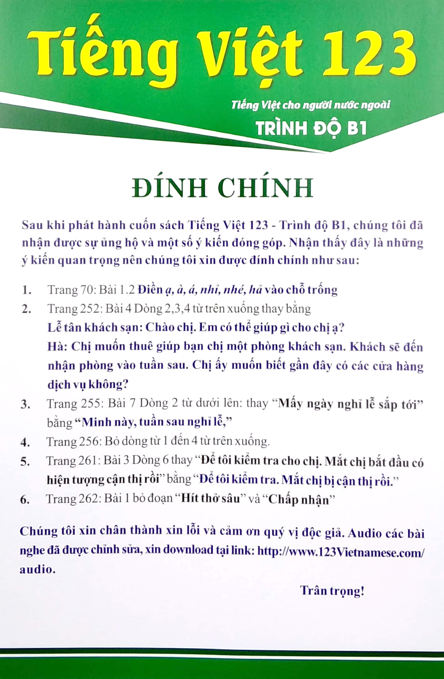 tiếng việt 123 - tiếng việt cho người nước ngoài - vietnamese for beginners - student book - trình độ b1 (tái bản 2024)