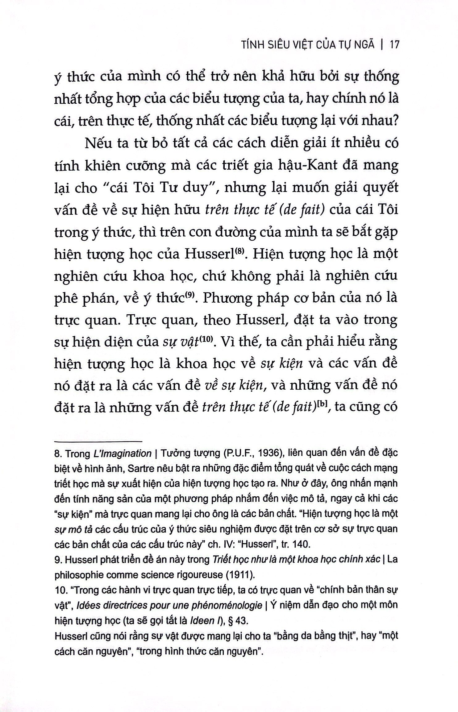 tính siêu việt của tự ngã - phác thảo một mô tả hiện tượng học