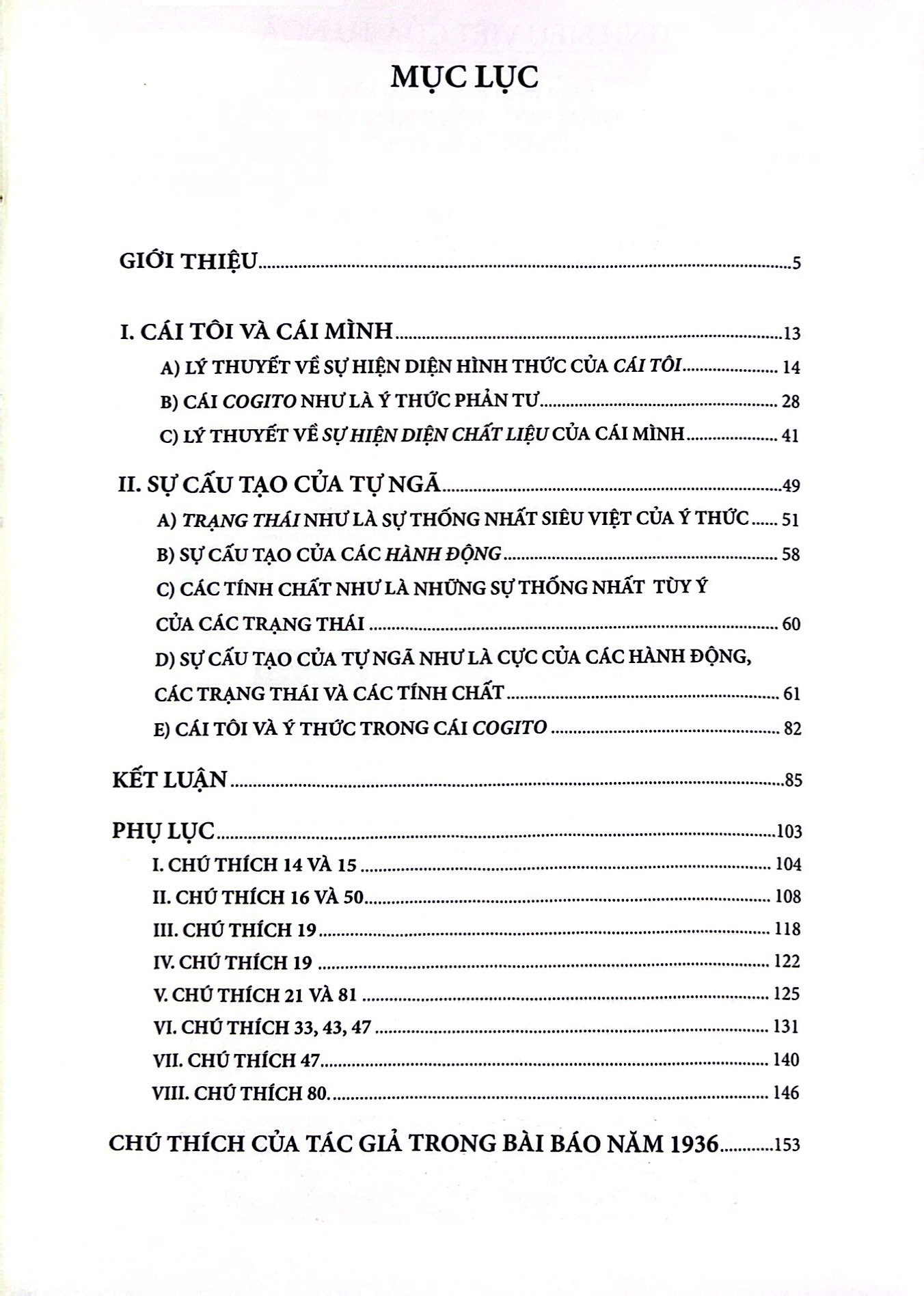 tính siêu việt của tự ngã - phác thảo một mô tả hiện tượng học