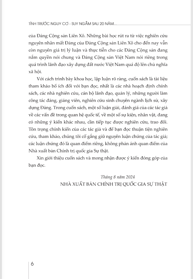 tính trước nguy cơ - suy ngẫm sau 20 năm đảng cộng sản liên xô mất đảng