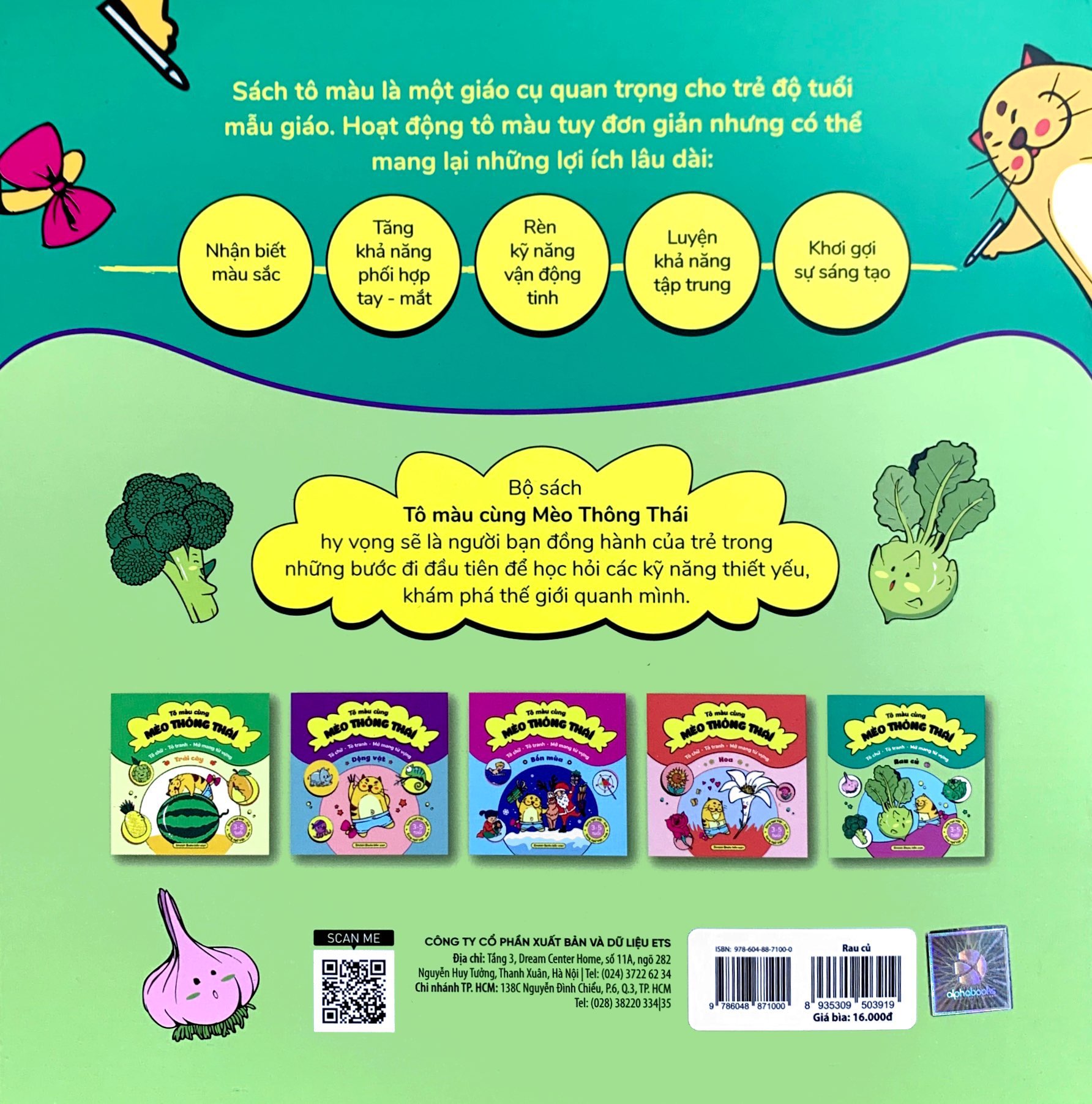 tô màu cùng mèo thông thái - song ngữ việt-anh - rau củ (dành cho trẻ từ 3-5 tuổi)