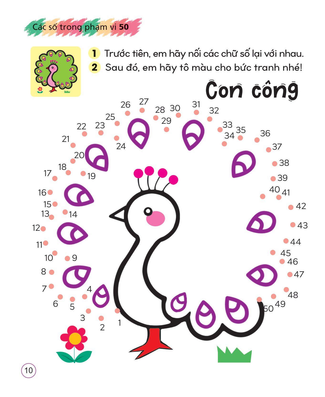 tô màu sáng tạo giúp bé làm quen với chữ cái và con số - các số trong phạm vi 50