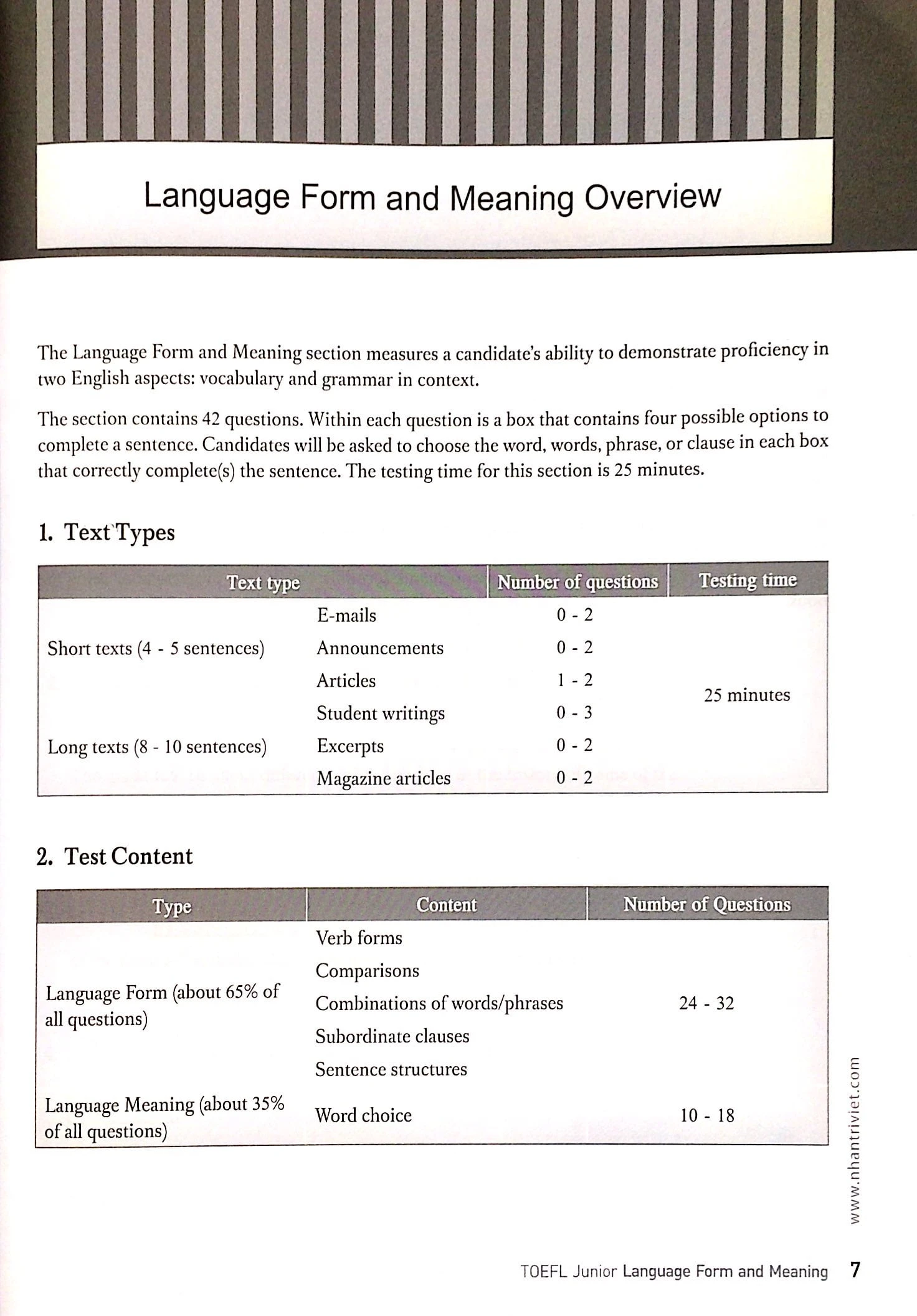 toefl junior language form and meaning