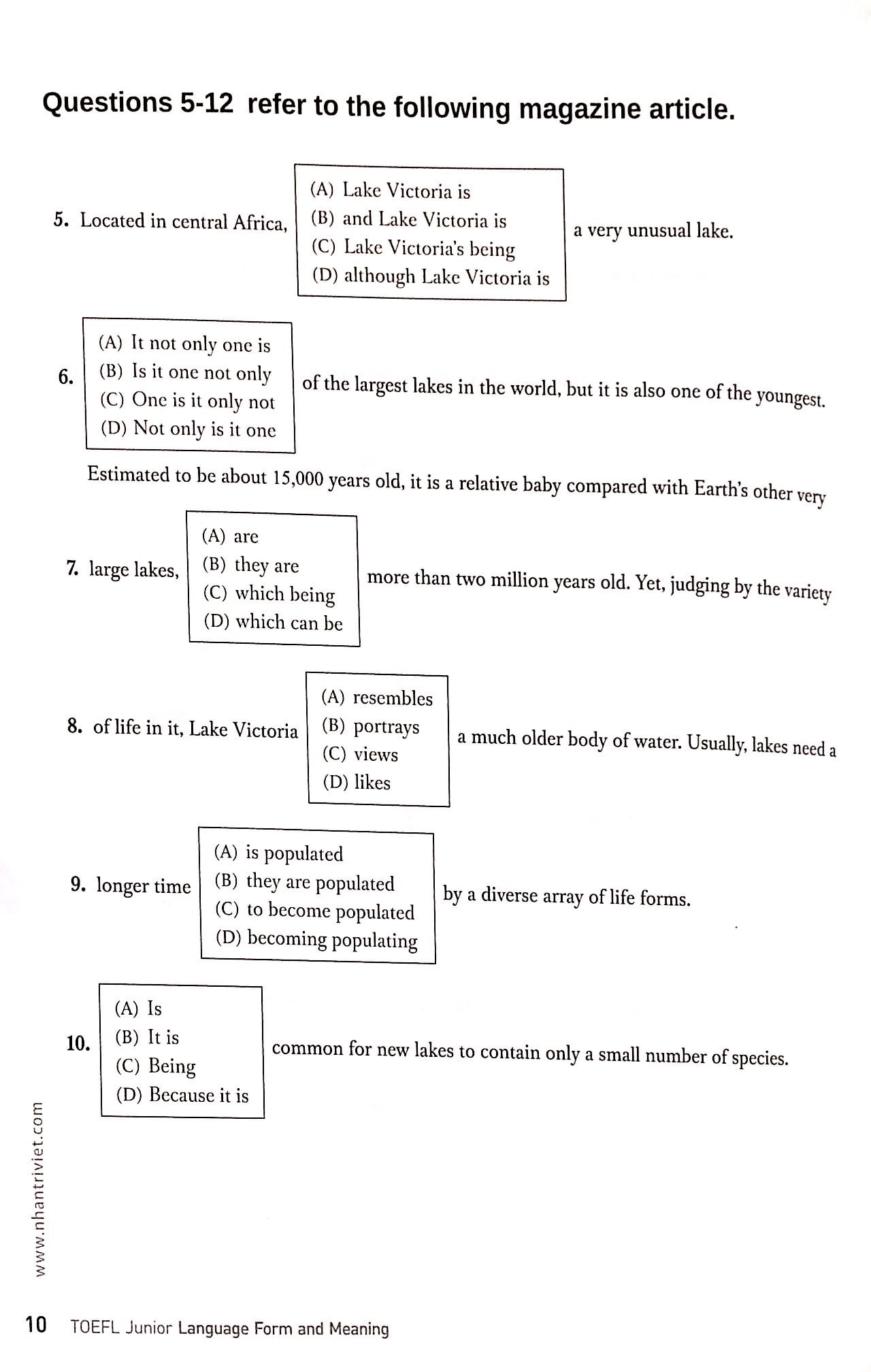 toefl junior language form and meaning