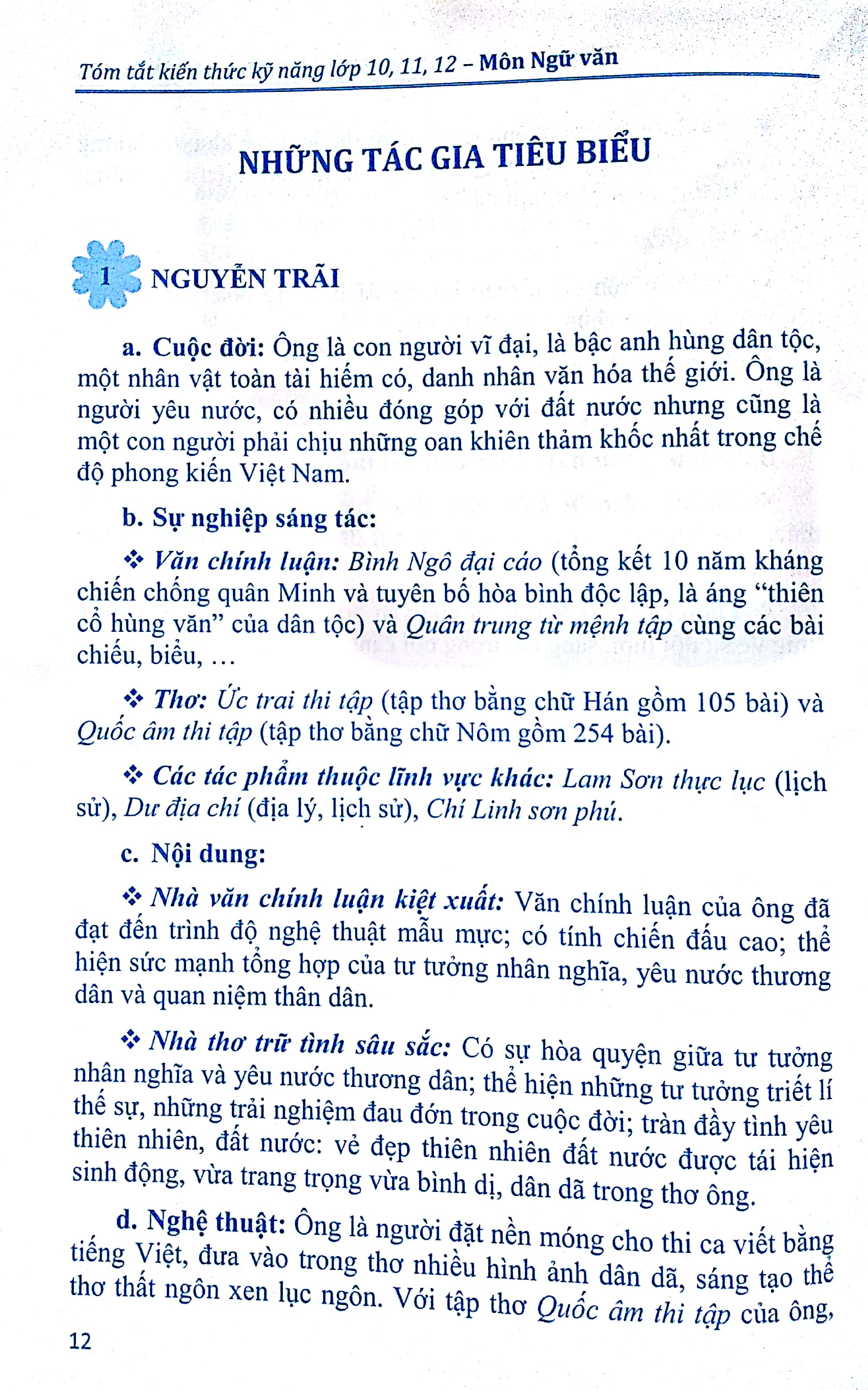 tóm tắt kiến thức - kĩ năng lớp 10/11/12 môn ngữ văn chuẩn bị cho kì thi thpt
