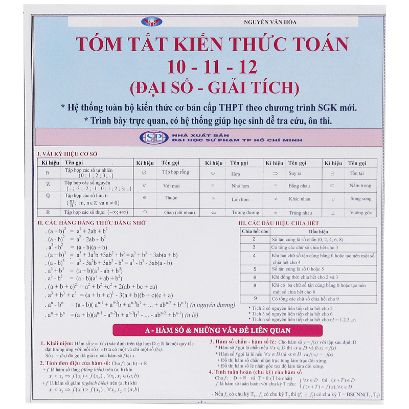 tóm tắt kiến thức toán 10-11-12 - đại số - giải tích